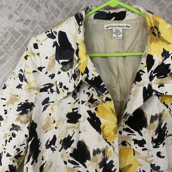 David Brooks Women XL Blazer Silk Floral Artistic Colorful 3/4 Sleeve Open Front - Picture 2 of 16